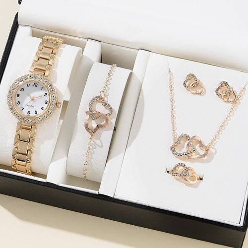 Exclusive 6PCS Women'S Diamond Inlaid Watch And Jewelry Set