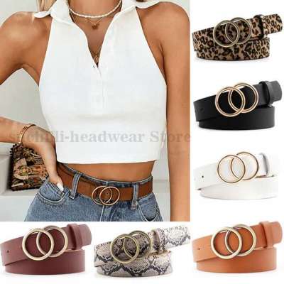 Double Ring Belts for Women Girls Fashion Leopard Waist Belt PU Metal Buckle Heart Pin Belt Leisure  Profile Picture